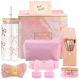 Birthday Gift for Women - 14 15 16 Birthday Girl, Best Friend Gifts, Funny Teenager Girls Gift, Drinking Glass with Straw, Makeup Brush, Cosmetic Bag, Bracelet, Socks, Hairband