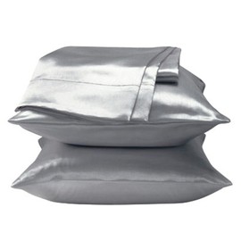 2 Pieces of 350TC Solid Color Soft Silky Satin Pillow Cases/Protector/Cover (Queen/Full, Silver)
