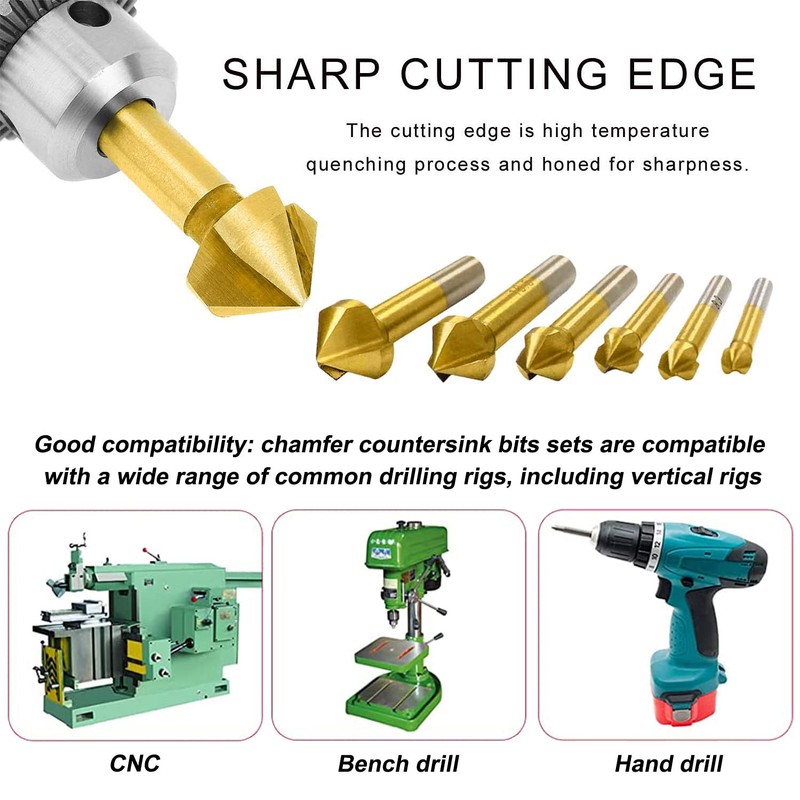 6-Piece 90° Countersink Set HSS Countersink with Automatic Centre Hole