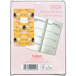 PaulStore 2026 Slim Week To View Diary Gift Box Slim Diary & Pen Gift Set, WTV: Botanical (Floral Bee)