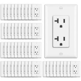 BESTTEN 50 Pack 20 Amp Decorator Wall Receptacle, 20A Electical Outlet with Wallplate, Non-Tamper-Resistant, Residential & Commercial Use, 20A/125V/2500W, UL Listed, White