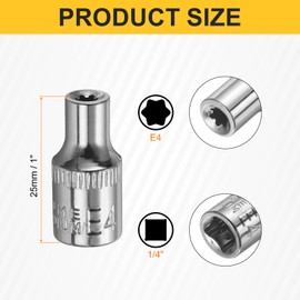 HARFINGTON 4pcs E-Torx Socket 1/4" Drive E4 External Torx Deep Socket CR-V 6 Point Spline Socket Star Female Bit Socket for Auto Repairs Home Maintenance DIY Hand-making 1" Length