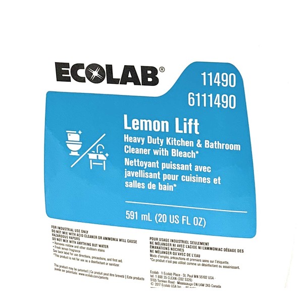 Ecolab Lemon Lift Heavy Duty Kitchen & Bathroom Cleaner with Bleach- 20 FL OZ