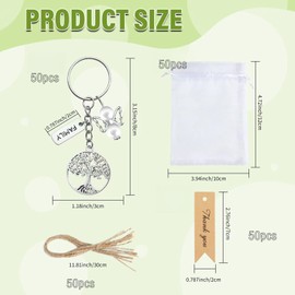 Aizhuang 50Set Family Reunion Favors Tree of Life Keychain Bulk Angel Charms with Thankyou Tags Burlap Twines and Organza Bags Family Reunion Gifts for Guest, Sliver, One Size