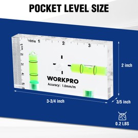 WORKPRO Small Level, 3-3/4 Inch Mini Level Tool, Magnetic Level with 2 Different Bubbles 90°/180°, Shatterproof Cross Check Bubble Level, Pocket Level for Picture Hanging Tool