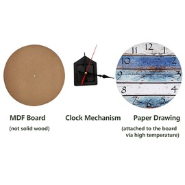 LOHAS Home Seashore 30 cm Round Wall Clock Silent Non-Ticking Wooden Clock