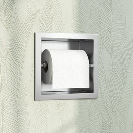 Qeke Toilet Paper Holder, SUS 304 Stainless Steel Recessed Toilet Paper Holder Built-in, in Wall Toilet Paper Wall Holder for Bathroom, Brushed Nickel
