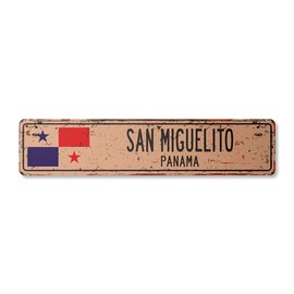 SAN MIGUELITO Panama Vintage Plastic Street Sign Panamanian Flag City Country Road Wall Gift | Indoor/Outdoor | 18" Wide