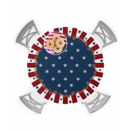 EwdeWwo Independence Day Elastic Round Tablecloth Blue Patriotic Star Fitted Covers for Round Table Oil-Proof Waterproof Table Cloth (Fit for 36" - 44")