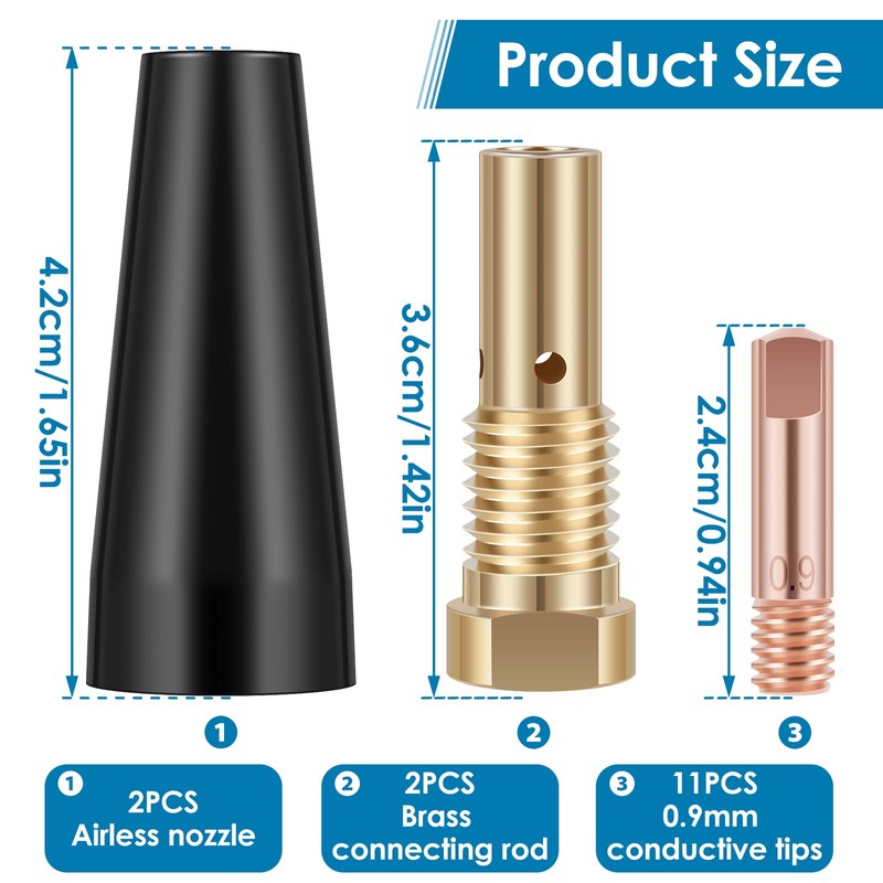 Abizarch 15Pcs MIG Welding Kit Flux Core Gasless Nozzle 0.8/0.9mm