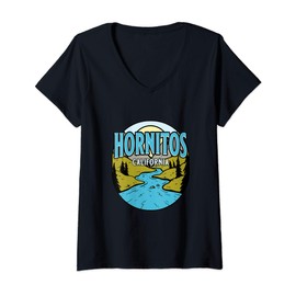 Womens Vintage Hornitos, California River Valley Souvenir Print V-Neck T-Shirt