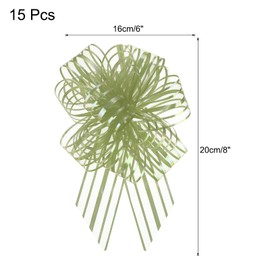 MECCANIXITY 15pcs 6 Inch Organza Large Pull Bow Gift Wrapping Bow Ribbon Chiffon Yarn Grass Green for Wedding Baskets Presents Christmas Valentine's Day