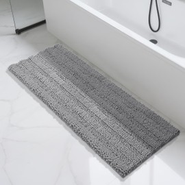 Yimobra Bathroom Runner Rugs 60"x24", Non Slip and Absorbent Bath Mat, Super Soft Water Absorbent Hallway Carpet, Machine Washable Rug for Vanity Tub Shower, Light Grey