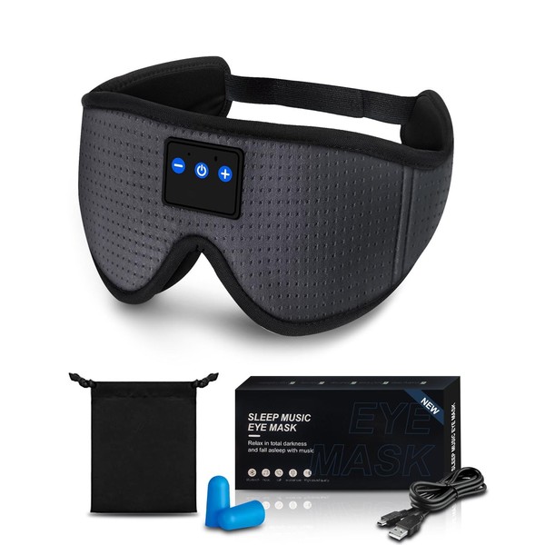 Rantizon Bluetooth Sleep Mask Headphones, Upgraded 3D Contoured Sleep Headphones Sleep Mask Gift for Men Women Blackout Sleepathy Sleep Mask with Headphones for Travel/Nap/Night Relaxation Grey