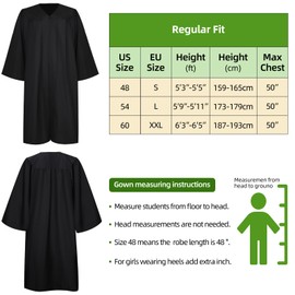 Syhood 4 Pieces 2025 Unisex Graduation Matte Gown Cap Tassel Stole Set Honor Cord for Graduation(Size 45,Black, Blue)