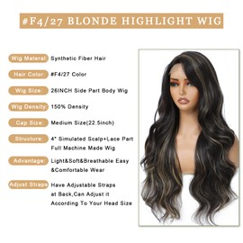 msloosily Long Wavy Wig For Women 26 Inch Side Part Synthetic Lace Front Wigs Highlights Mixed Blonde Wig