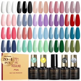 ROSALIND Gel Nail Polish Set - 20 Colors Orange Red Gel Polish with Base Coat Glitter Glossy Matte Top Coat Manicure Set 24PCS Purple Wine Colors Suitable For All Seasons nail art nail care Brush Gift Smooth Cutics