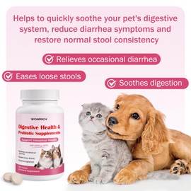 WOMRICH Dogs & Cats Probiotics for Diarrhea 250 Chewable Tablets, Helps Relieve Occasional Diarrhea in Cats and Dogs, Situational Diarrhea Relief with Kaolin, Contains Beneficial Probiotic Bacteria