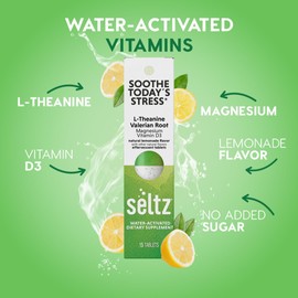 Seltz® Water-Activated Vitamins - Soothe Today´s Stress with L-Theanine, Magnesium, and Vitamin D3 – Natural Lemonade Flavor Dietary Supplement - 6 Packs x 15 Effervescent Tablets Each
