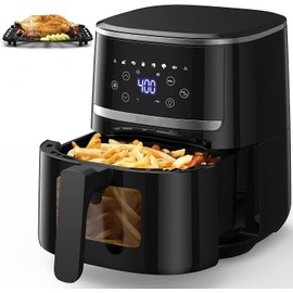 Adoolla Air Fryer Oven 5 Qt Large Oil Free Touch Screen 1500W Mini Oven Combo with 7 Accessories, One-Touch Digital Controls, Nonstick Tray & Dishwasher-Safe Detachable Square Basket, Timer