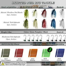 VMSIXVM Ned Rig Jig Heads Fishing Lures, Ned Rigs Swim Jig Skirts Swimbait for Bass Fishing, Weedless Skirted Swimming Bass Jig Lures with Ned Rig Hook Bait Worm, Finesse Mushroom Jighead