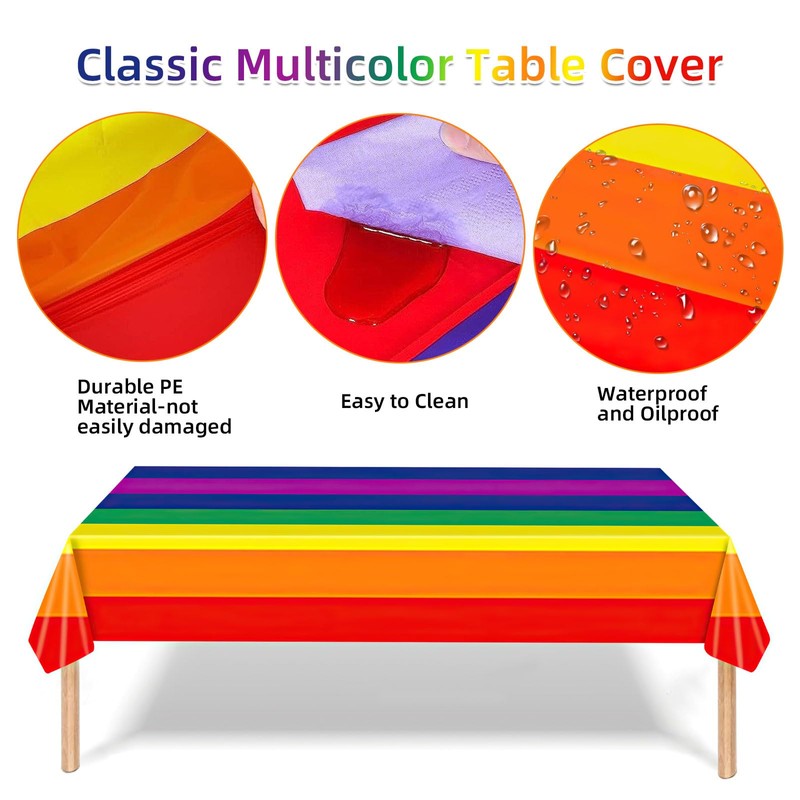 Rainbow Table Cloth, Rainbow Plastic Tablecloth, Disposable Plastic Rectangular Table