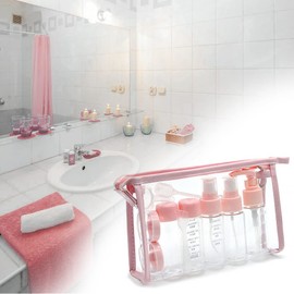 HYMUUNI 10 Pcs Set Pink Travel Bottles Plastic Travel Bottles Air Travel Size Bottle for Business or Personal Travel Fun Outdoors Cosmetic Shampoo Lotion Makeup Shower Hand Soap (PINK)