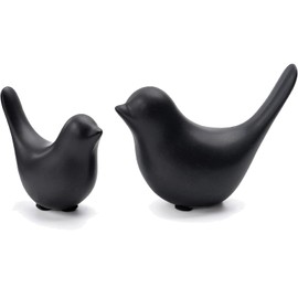 DAN&LING 2 Pieces Decor Ceramic Bird Figurines Small Bird Statues Home Decorative Modern Style Figurine Decor for Living Room,Bedroom,Desk,Bookshelf,Shelf,Coffee Table, Fireplace Mantel (Black)