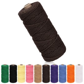 Glarks White Single Strand Macrame Cord, 3mm x 109yards Cotton Rope Macrame Yarn, Natural Cotton Macrame Rope Colored Macrame Rope Supplies for Wall Hanging, Plant Hangers, Crafts, Knitting (Brown)