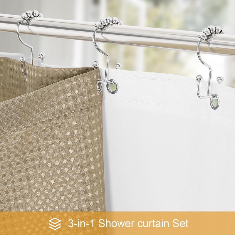 Craidlela 3 in 1 Shower Curtain Set, Beige Waffle Shower