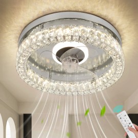 Luxury Crystal Chrome 220V Ceiling Fan with Light for Living Room Remote Control ModeLamp Power(W): 72, Number of Lights: LED, Shade  color: Chrome, Design Style: Modern