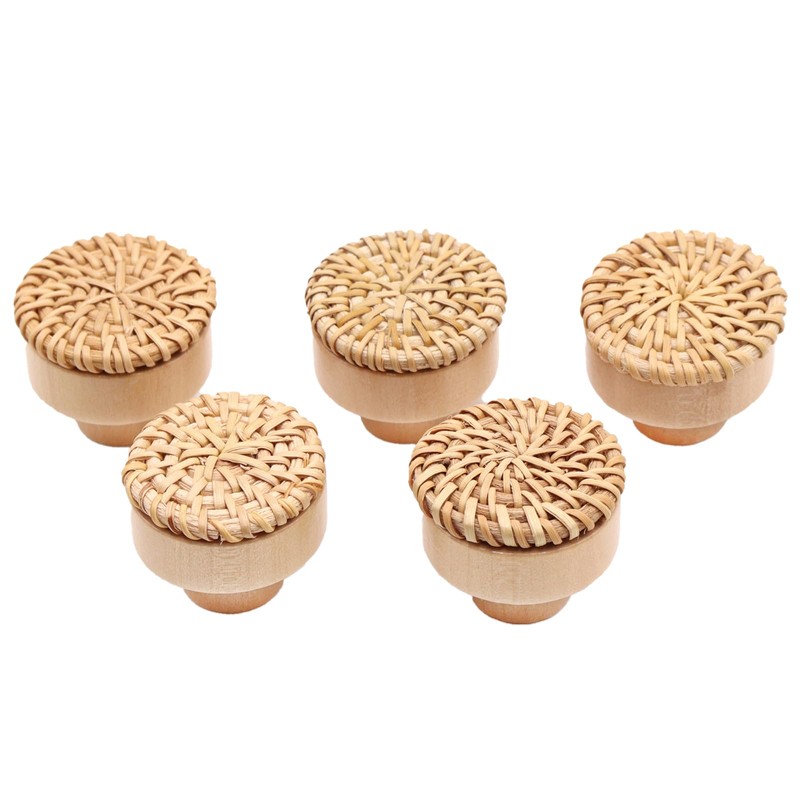 Rattan Chest of Drawers Cabinet Knobs, 5pcs Rattan Furniture Knobs,