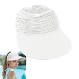 YAWYO Sun Visors for Women, Ladies Sun Hats Soft Wide Brim Hat Adjustable Foldable Ponytail Beach Hat Summer Protection Outdoor Cap (White)