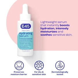 E45 Face Hydrating Serum - Instant 48-Hour Hyaluronic Acid Formula for Dry, Sensitive & Eczema Prone Skin - Rehydrating & Reinvigorating Serum – Perfume Free - Dermatologically Tested - 30ml