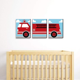 Big Dot of Happiness Fired Up Fire Truck - Firefighter Firetruck Nursery Wall Art and Kids Room Decorations - Gift Ideas - 7.5 x 10 inches - Set of 3 Prints