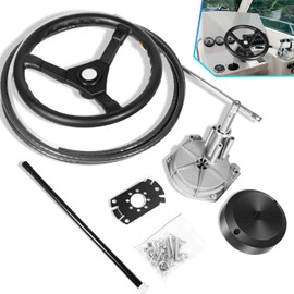 Outboard Steering System Kit with 15FT Steering Cable, 3/4" Tapered Shaft, Swivel Helmet, 13.5" Steering Wheel, 90 Degree Bezel Kit and Hardware