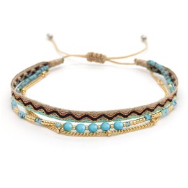 Zirconyxx Boho Stretch Bracelets for Women - 2 Color Options with Japanese Miyuki beads & 18K Gold Plated Chains | Stackable Bohemian Jewelry, Natural Stone Accents Fashion Accessories (green)