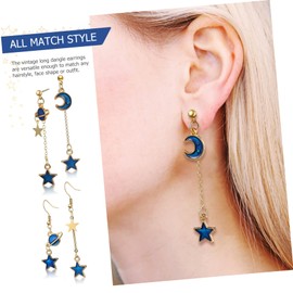 Gatuida 7 Pair Enamel Drop Earrings Set for Women Moon Star Earth Planet Long Dangle Pendant Hook Earrings Lightweight Bohemian Style for Everyday Wear and Special Occasions