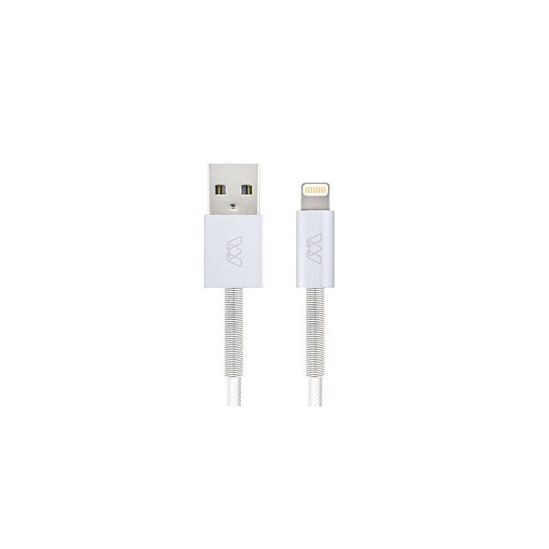 MOS Spring Lightning Cable Aluminum Heads, Spring Relief, White, 3ft