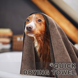 Chumia 4 Pack Dog Towels for Drying Large Microfiber Grooming Tools Absorbent Soft Bath Supplies with Embroidered Paw for Small Medium Pet Products(30 x 50 Inch,Brown)