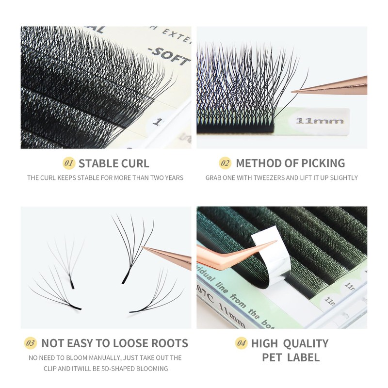 ANNAFRIS 5D Eyelash Extension Premade Fan W C Curl 8-15