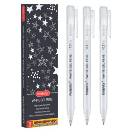 PANDAFLY White Gel Pens, Fine, Medium & Bold Tip Ink Pens for Journaling, Art, or Drawing - For Art Gifts, Holiday Gifts & DIY Projects, White Ink, 05/08/10mm Assorted Tip Sizes - 3 Pack