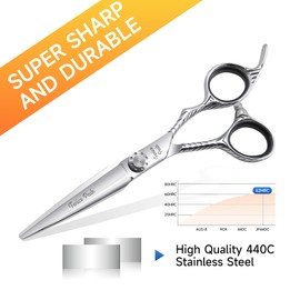 Fenice Peak Straight Hair Cutting Scissors 5.5'' Barber Haircut Shears with Sharp Razor Edge 440C Hair Scissors with Engraving Handle for Salon and Home User