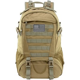 LIMHOO Tactical Backpack for Men Military Molle Bag Hiking Day Pack 27L Army Waterproof EDC Rucksack with USA Flag Patch (Khaki)