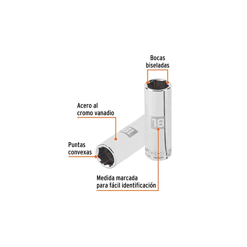 Truper D-1218-ML, Dado largos de 6 puntas mm, 18 mm,