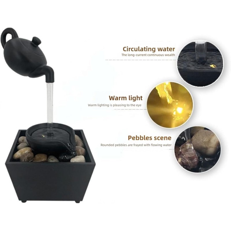 Tissting Tabletop Water Fountain Floating Teapot Indoor Waterfall Feature