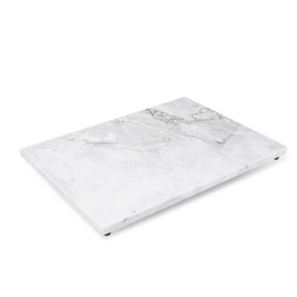 Flexzion Marble Pastry Board w/ Non-Slip Rubber Feet, White, 12"x16" Non-Stick Stain & Heat Resistant Charcuterie Cheese Dough Cutting Serving Cutlery Board Tray for Parties, Kitchen
