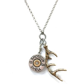 Western Peak Western Shotgun Bullet Shell Buck Antler Charms Pendant Necklace with Earrings Copper Silver (Copper)