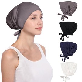 Women Hijab Undercap 4PCS Under Scarf Hat Adjustable Headscarves Islamic Muslim Under Hijab Cap Under Scarf Bonnet (Black/Navy Blue/Dark Grey/White)
