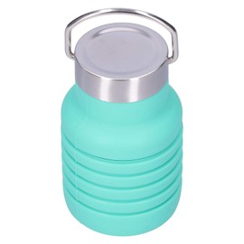 Botella de Agua de Silicona Plegable para Beber con Tapa de Acero Inoxidable para Viajes, Gimnasio, Niños, Niñas, Niños, Mujeres, Hombres, 550 Ml(Pino verde),Botellas